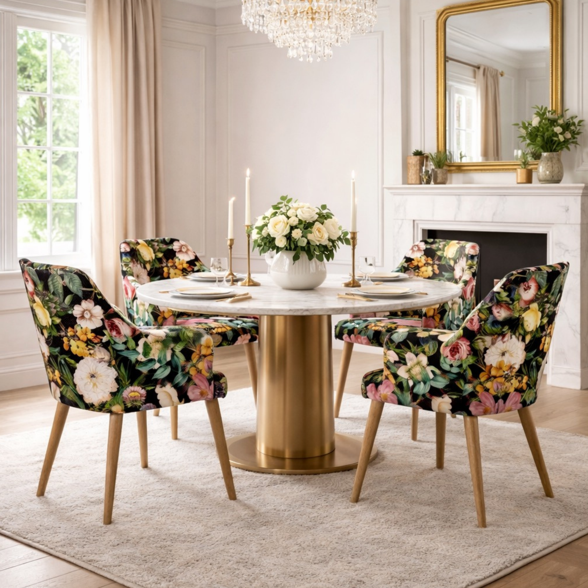 PRODUCENT Krzesło DELUXE KR-9 Tkanina Kwiaty Mix Czerń